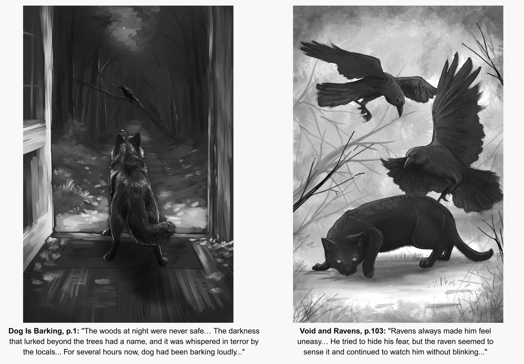 Illustrations to the Where the Dark Is Hungry: Digital (Krita, XP-Pen), 2026