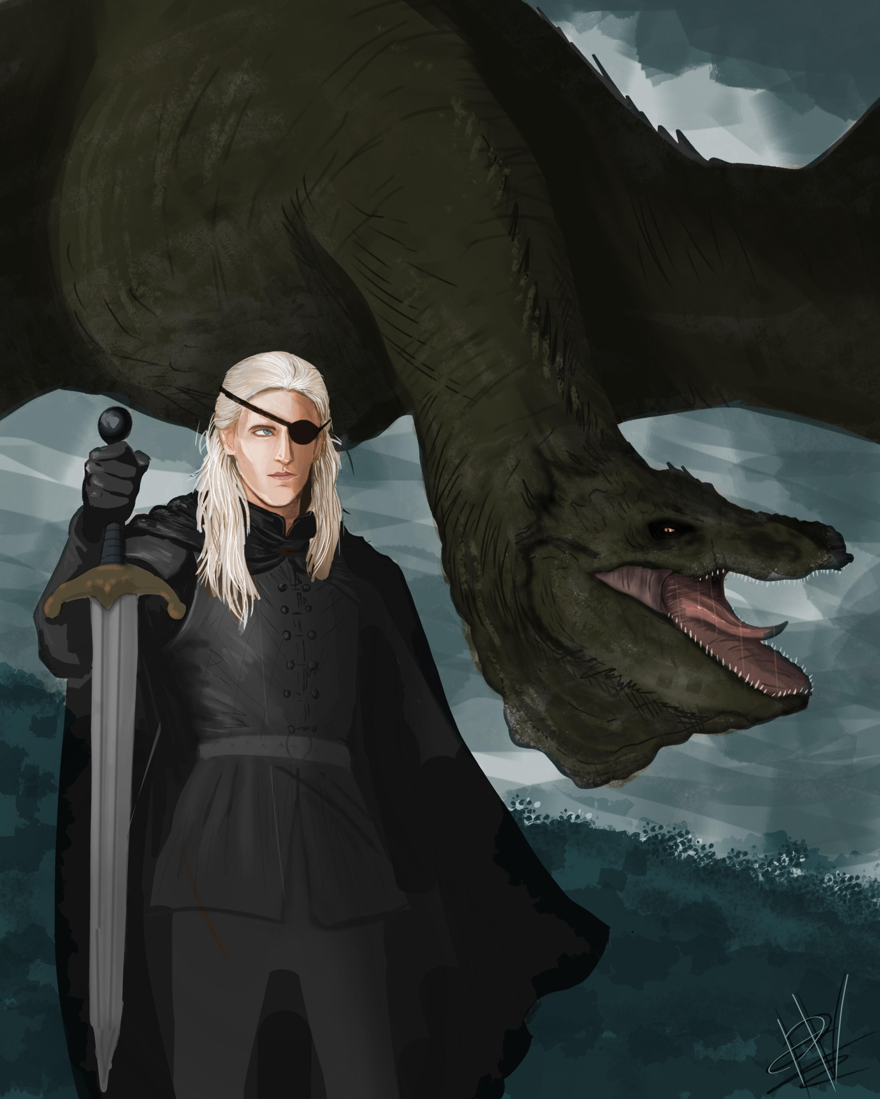 Aemond and Vhagar. Digital (Krita, XP-Pen), 2026