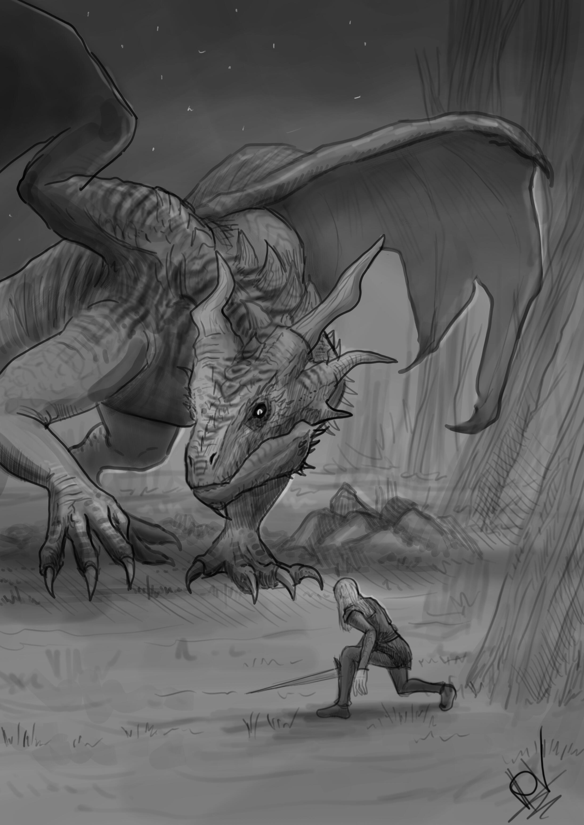 Dragon attack. Digital (Krita, XP-Pen), 2025